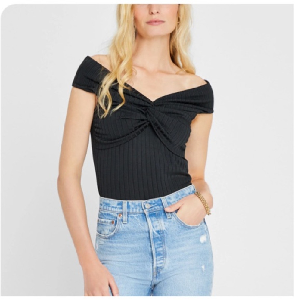 Club Monaco Black Off-Shoulder Knit Top